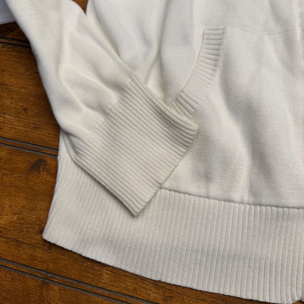 Eddie Bauer White Cotton Knit Zip Up Hoodie Sweater Women's M Mesh Detail - Picture 4 of 7